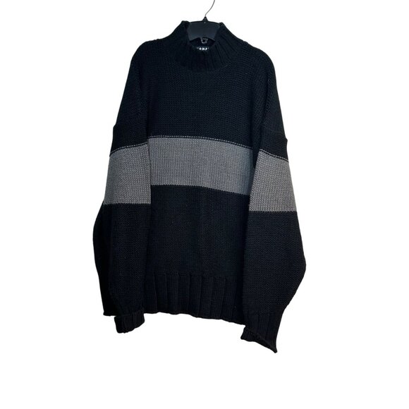 Koman XXL Sports Black & Gray Striped Knit Sweater Pullover - Picture 1 of 6